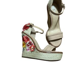 Gianni Bini Colorful Floral Embroidered Espadrille Wedge Sandals 6.5